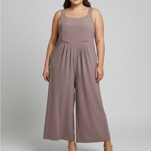 OLRIK Taupe Stretchy Crepe Coulotte Wide Leg Romper 3X